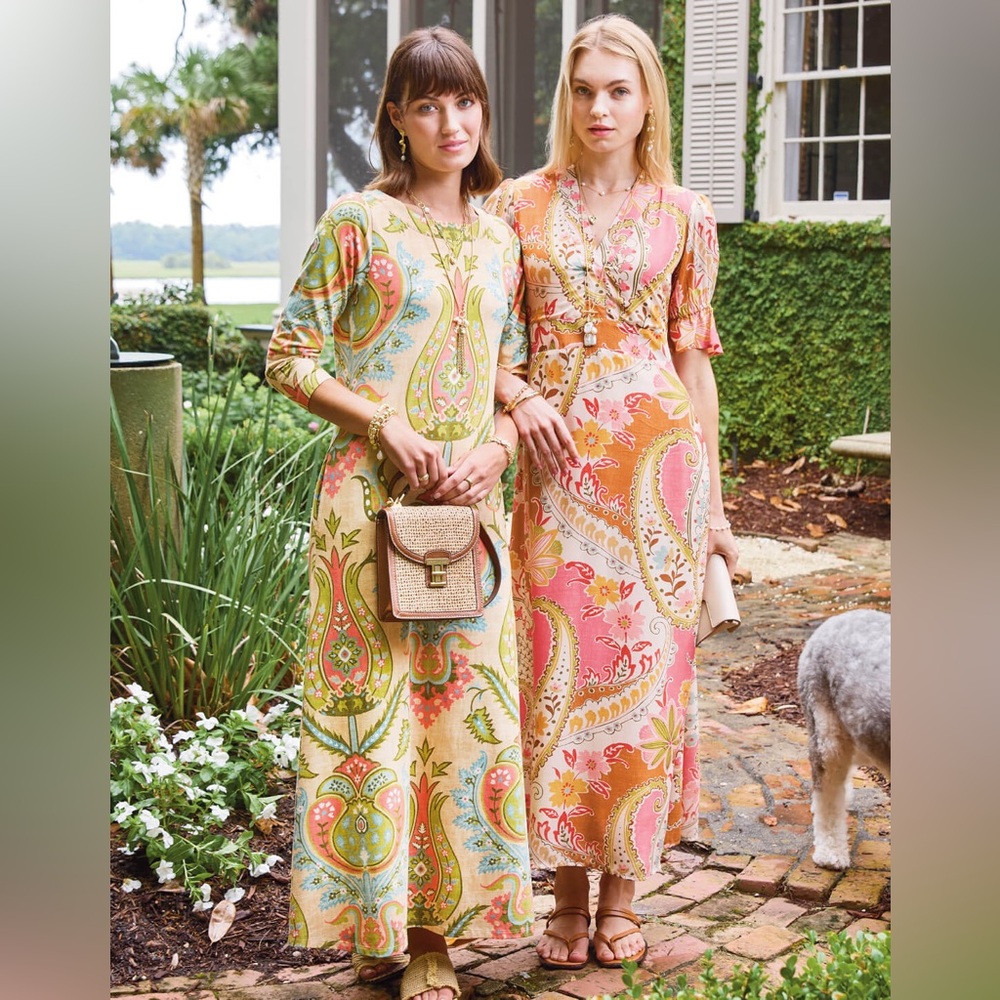 Spartina 449 Vibrant Paisley Maxi Dress - Pink and Gold - Picture 4 of 12